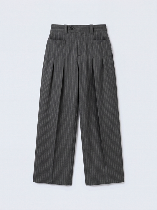Modular Pleated_Trouser | Grey Pinstripe